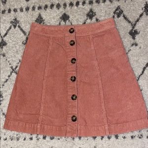 Pink button front corduroy skirt